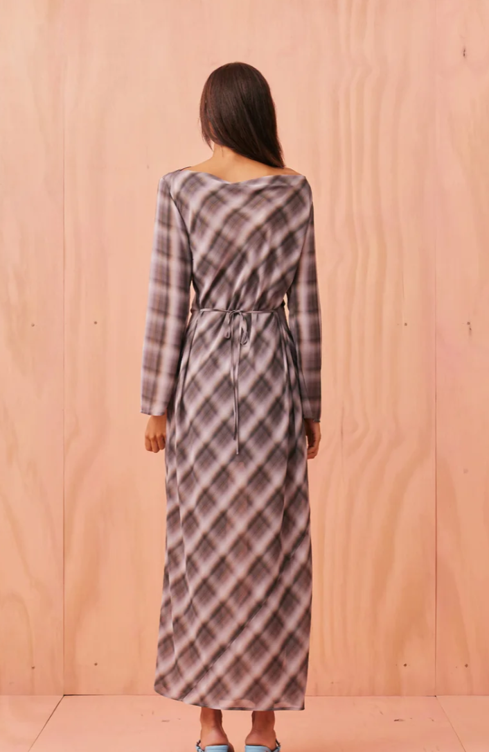 Madrid long sleeve dress haze tartan