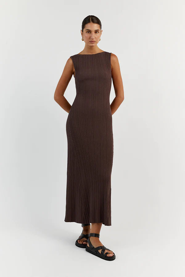 Ivy coffee sleeveless midi dress