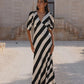 Amora black white stripe bias midi dress