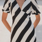 Amora black white stripe bias midi dress
