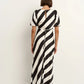 Amora black white stripe bias midi dress