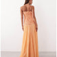 Abstract Cutwork Bandeau Maxi Dress Orange