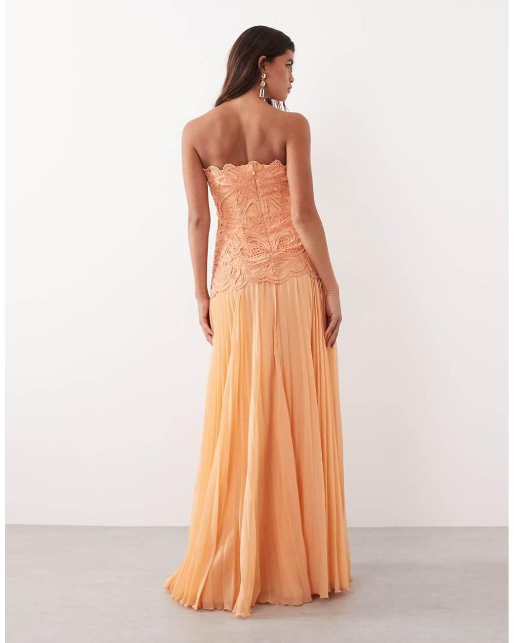 Abstract Cutwork Bandeau Maxi Dress Orange
