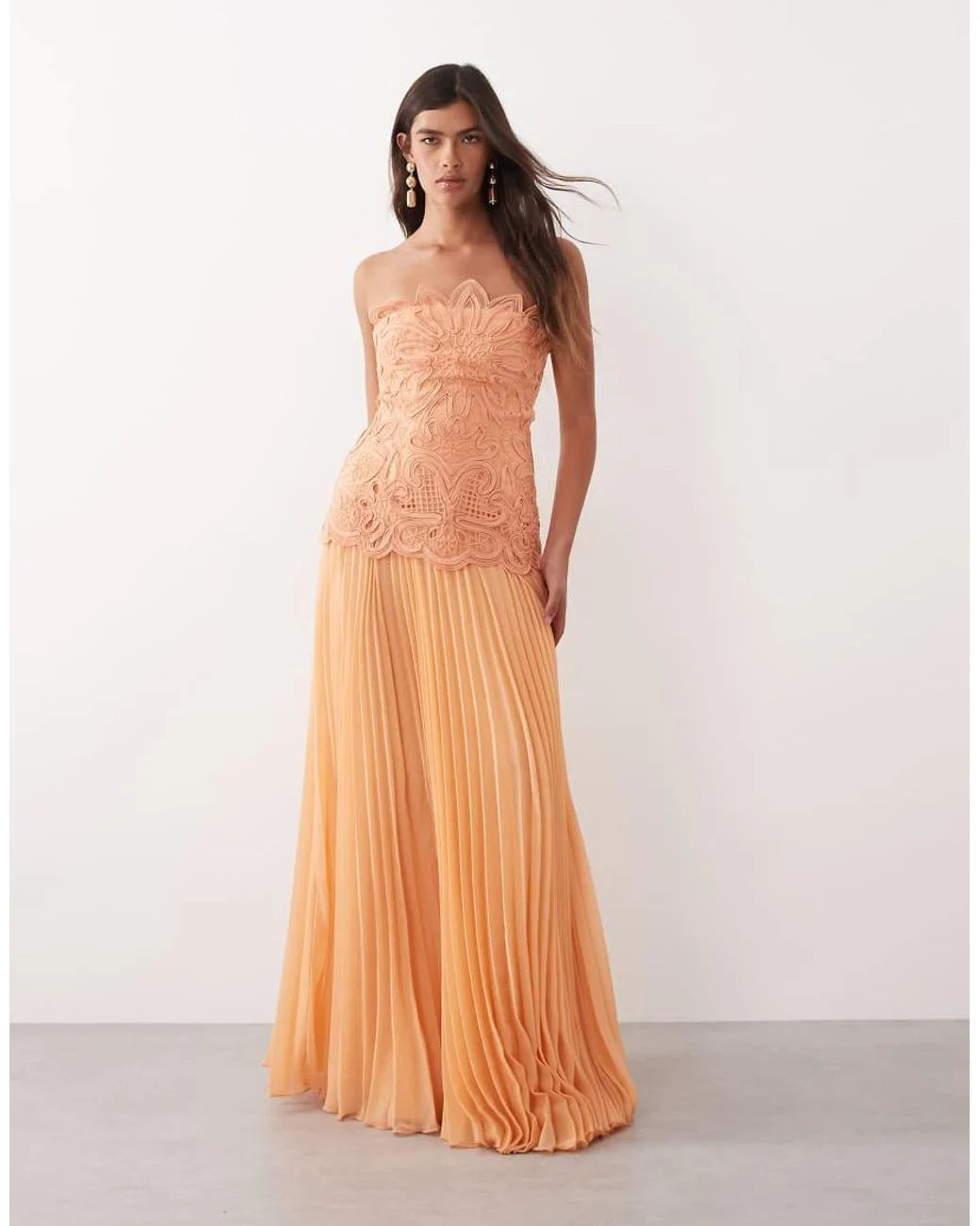 Abstract Cutwork Bandeau Maxi Dress Orange