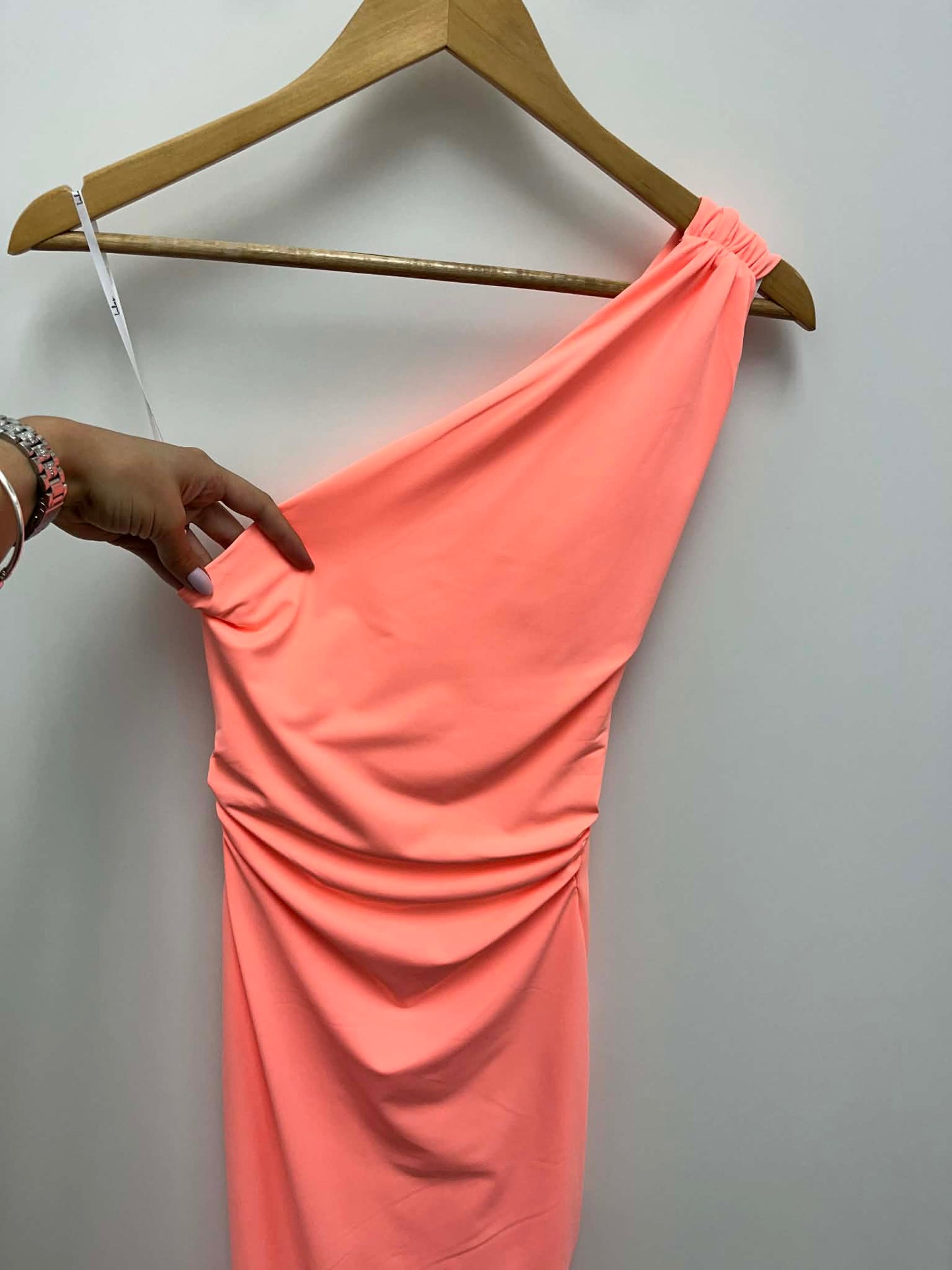 Cressida Peach Slinky Knit One-Shoulder Mermaid Maxi Dress