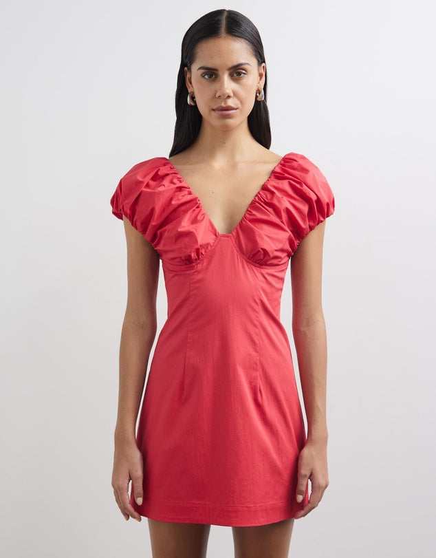 Eydie Gathered Detail Mini Dress cherry red