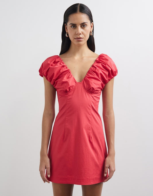 Eydie Gathered Detail Mini Dress cherry red