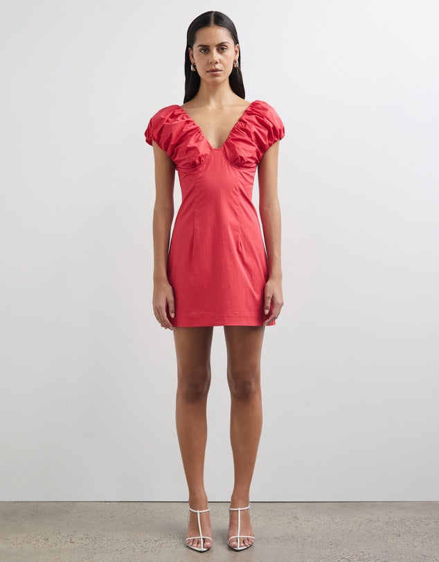 Eydie Gathered Detail Mini Dress cherry red