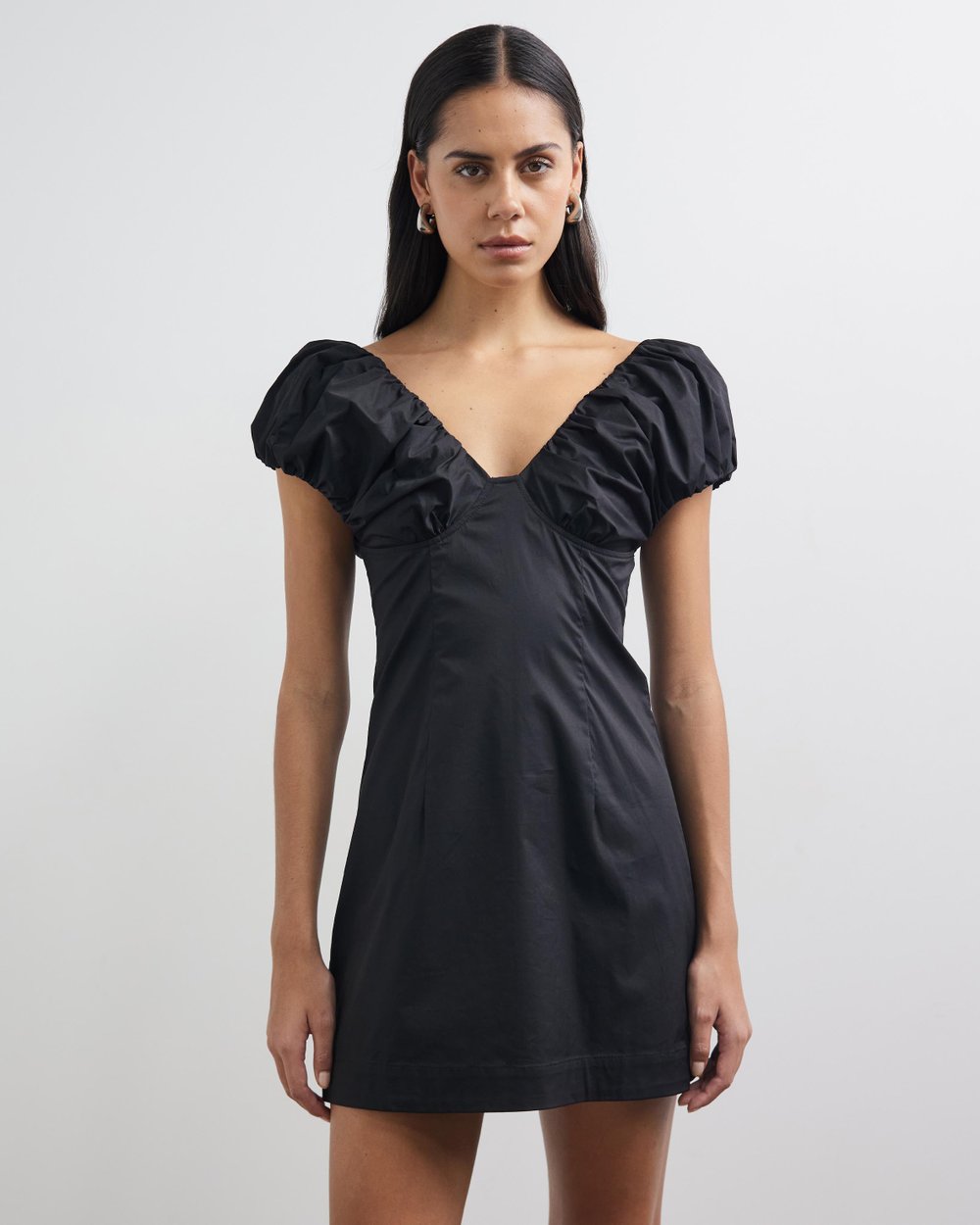Eydie Gathered Detail Mini Dress black