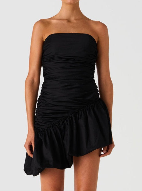 Bella Cotton Poplin Strapless Mini Dress black