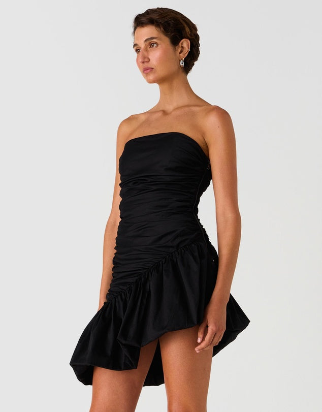 Bella Cotton Poplin Strapless Mini Dress black