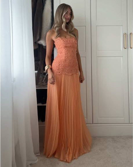 Abstract Cutwork Bandeau Maxi Dress Orange