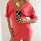 Jessie deep v draped sleeve dress Coral Red
