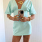 Jessie deep v draped sleeve dress Aqua