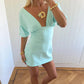 Jessie deep v draped sleeve dress Aqua