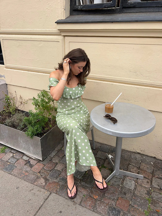 Luna polka dot dress green/white
