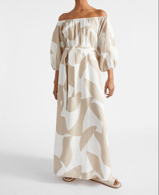 Linen Abstract maxi dress