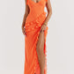Pixie flame orange ruffle maxi dress