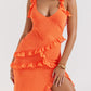 Pixie flame orange ruffle maxi dress