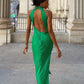 Claire Satin Drape Back Maxi Dress Green