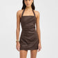 Palm Halter Mini Dress dark chocolate
