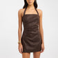 Palm Halter Mini Dress dark chocolate