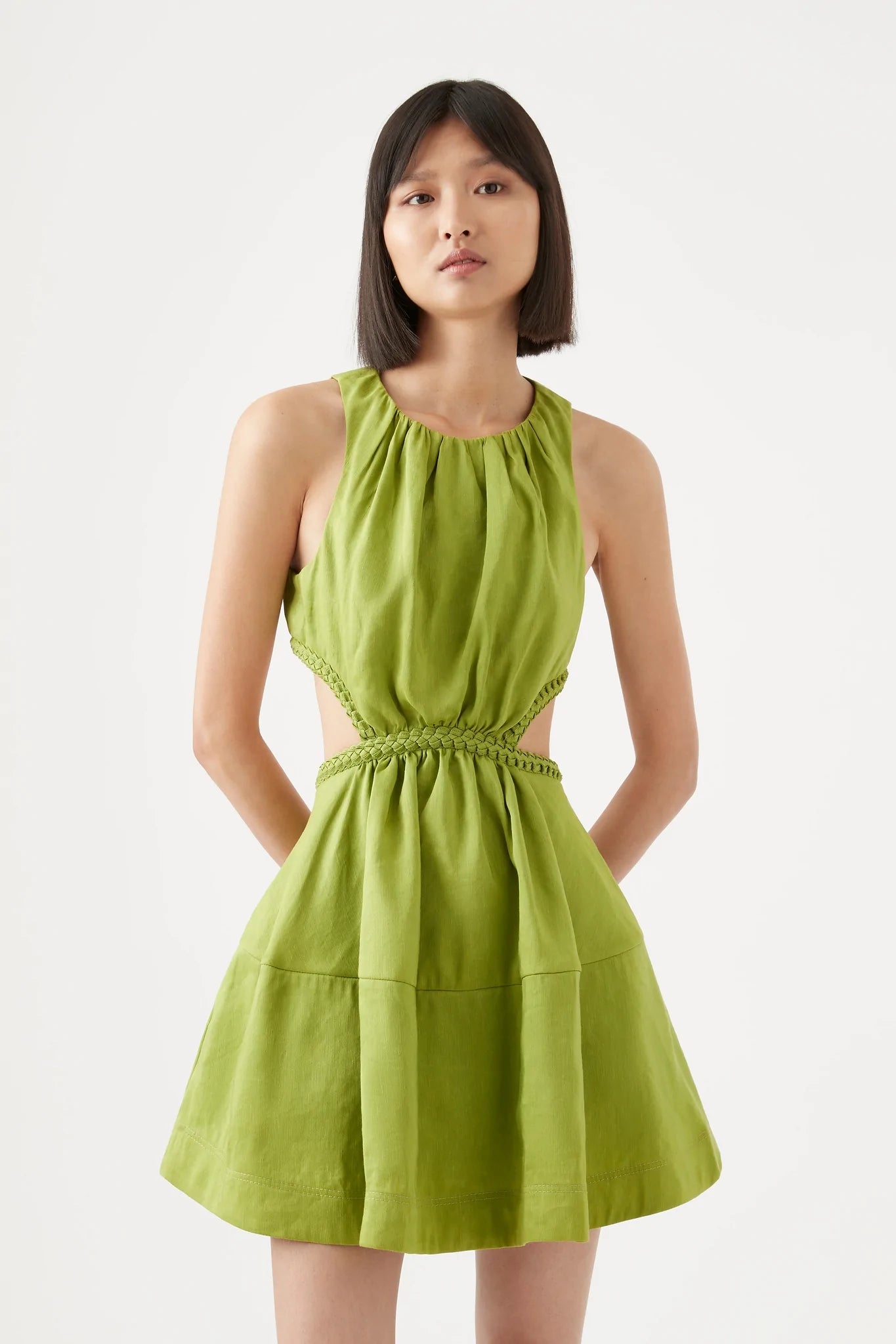 Voyage braided cut out mini dress in verdant green