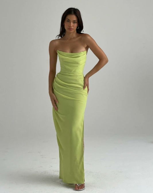 Adrienne lime strapless gown