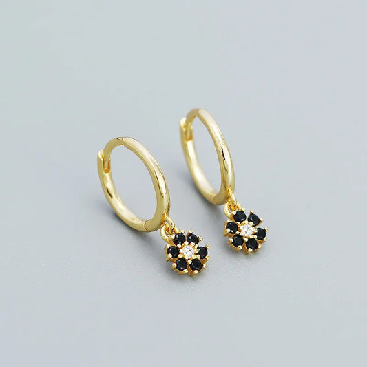 Mini rhinestone flower earrings - yellow gold