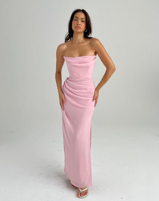 Adrienne pink quartz strapless gown