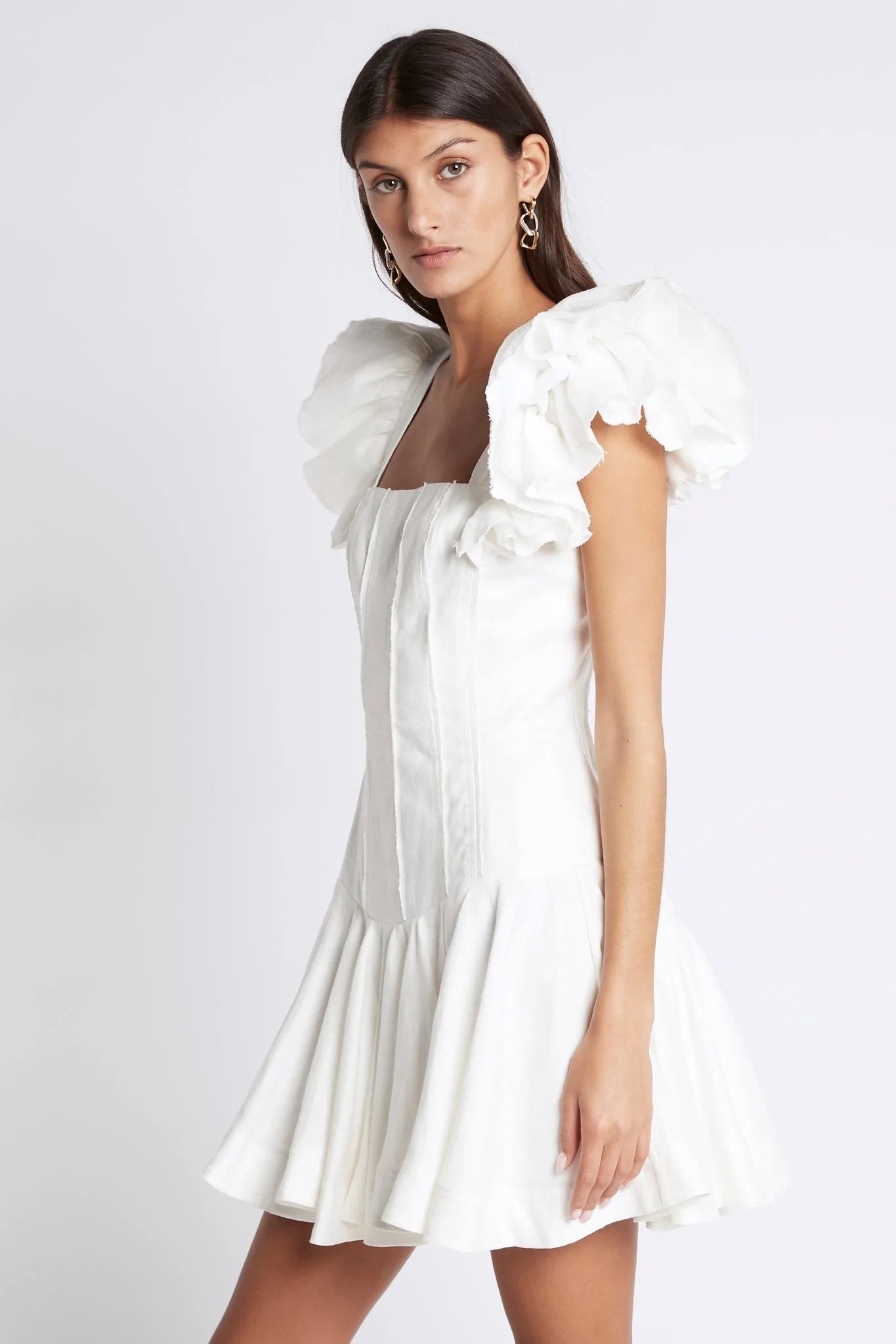 Breathless frill sleeve mini dress white