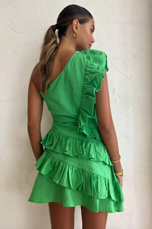 Adrift frill mini dress in parakeet green